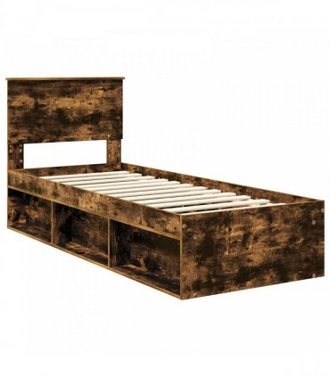 vidaXL Bed Frame with Headboard Smoked Oak 75 x 190 cm Solid Pine Wood