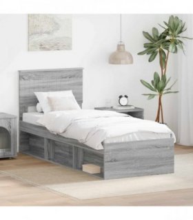 vidaXL Bed Frame Grey Sonoma 75 x 190 cm Solid Pine Wood