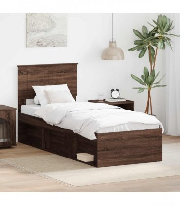 vidaXL Bed Frame with Headboard Brown Oak 75 x 190 cm Solid Pine Wood
