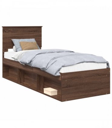 vidaXL Bed Frame with Headboard Brown Oak 75 x 190 cm Solid Pine Wood