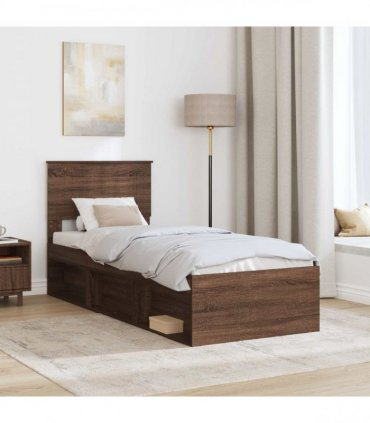 vidaXL Bed Frame with Headboard Brown Oak 75 x 190 cm Solid Pine Wood