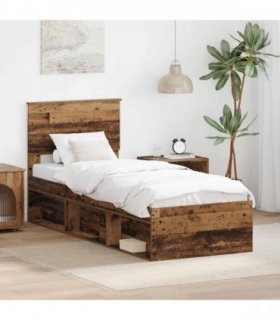 vidaXL Bed Frame with Headboard Old Wood 75 x 190 cm Solid Pine Wood