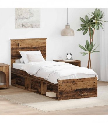 vidaXL Bed Frame with Headboard Old Wood 75 x 190 cm Solid Pine Wood