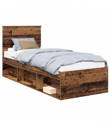 vidaXL Bed Frame with Headboard Old Wood 75 x 190 cm Solid Pine Wood