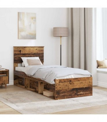 vidaXL Bed Frame with Headboard Old Wood 75 x 190 cm Solid Pine Wood