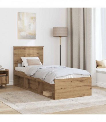 vidaXL Bed Frame Artisian Oak 75 x 190 cm Solid Pine Wood