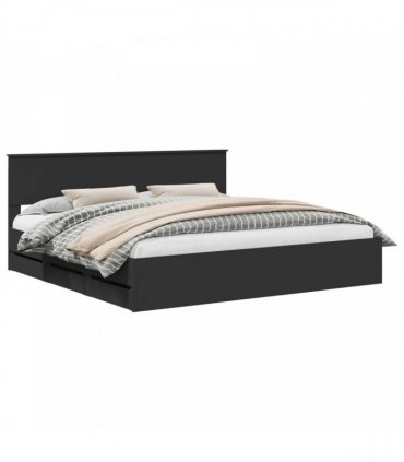 vidaXL Bed Frame with Drawer Black 200 x 200 cm Engineer Wood