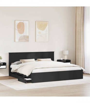 vidaXL Bed Frame with Drawer Black 200 x 200 cm Engineer Wood