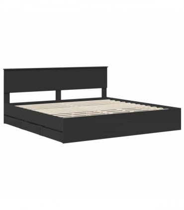 vidaXL Bed Frame with Drawer Black 200 x 200 cm Engineer Wood