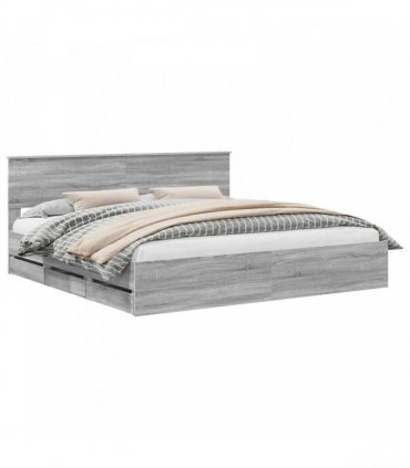 vidaXL Bed Frame with Drawer Grey Sonoma 200 x 200 cm Engineer Wood