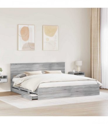 vidaXL Bed Frame with Drawer Grey Sonoma 200 x 200 cm Engineer Wood