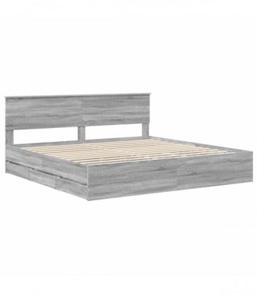 vidaXL Bed Frame with Drawer Grey Sonoma 200 x 200 cm Engineer Wood