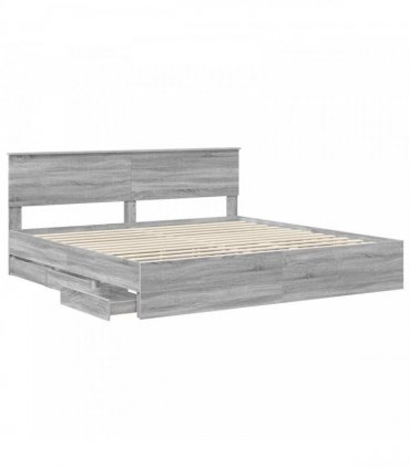 vidaXL Bed Frame with Drawer Grey Sonoma 200 x 200 cm Engineer Wood