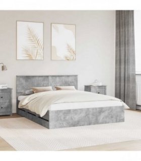 vidaXL Bed Frame with Drawer Concrete Grey 160 x 200 cm Engineer Wood