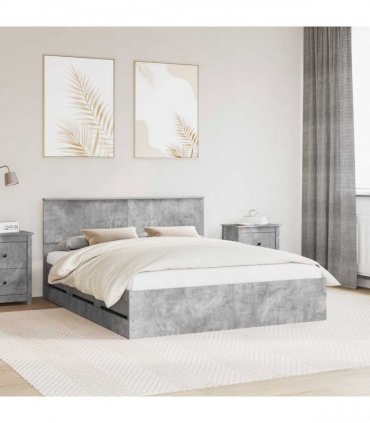 vidaXL Bed Frame with Drawer Concrete Grey 160 x 200 cm Engineer Wood
