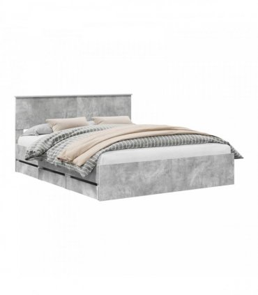 vidaXL Bed Frame with Drawer Concrete Grey 160 x 200 cm Engineer Wood