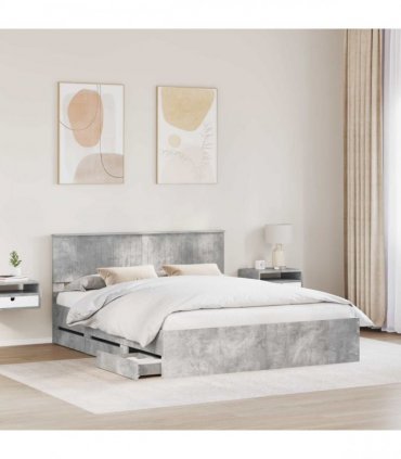 vidaXL Bed Frame with Drawer Concrete Grey 160 x 200 cm Engineer Wood