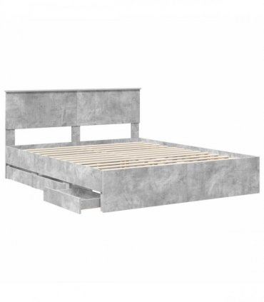 vidaXL Bed Frame with Drawer Concrete Grey 160 x 200 cm Engineer Wood