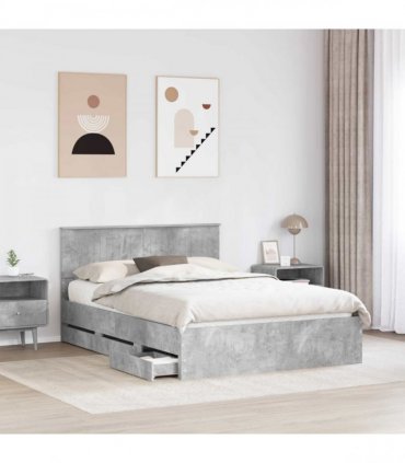 vidaXL Bed Frame with Drawer Concrete Grey 140 x 200 cm Engineer Wood