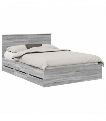 vidaXL Bed Frame with Drawer Grey Sonoma 140 x 200 cm Engineer Wood