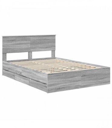 vidaXL Bed Frame with Drawer Grey Sonoma 140 x 200 cm Engineer Wood