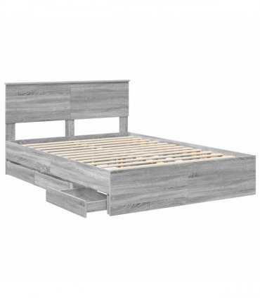 vidaXL Bed Frame with Drawer Grey Sonoma 140 x 200 cm Engineer Wood