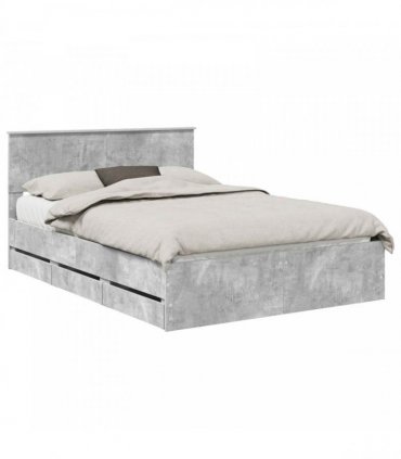 vidaXL Bed Frame with Drawer Concrete Grey 140 x 190 cm Engineer Wood