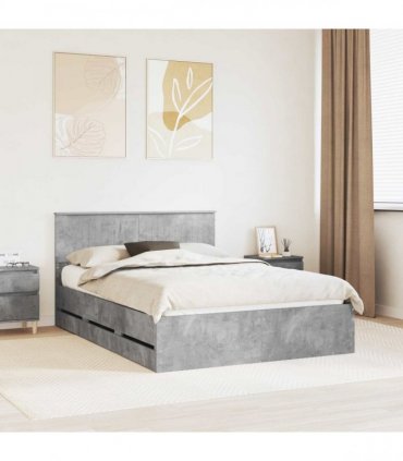 vidaXL Bed Frame with Drawer Concrete Grey 135 x 190 cm Engineer Wood
