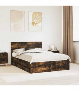 vidaXL Bed Frame with Drawer Smoked Oak 135 x 190 cm Engineer Wood