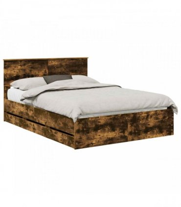 vidaXL Bed Frame with Drawer Smoked Oak 135 x 190 cm Engineer Wood