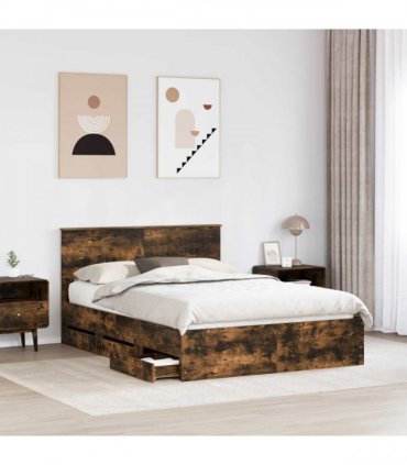 vidaXL Bed Frame with Drawer Smoked Oak 135 x 190 cm Engineer Wood