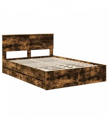 vidaXL Bed Frame with Drawer Smoked Oak 135 x 190 cm Engineer Wood