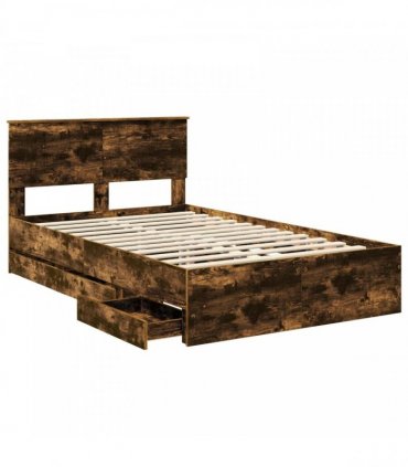 vidaXL Bed Frame with Drawer Smoked Oak 120 x 200 cm Engineer Wood