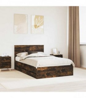 vidaXL Bed Frame with Drawer Smoked Oak 120 x 190 cm Engineer Wood