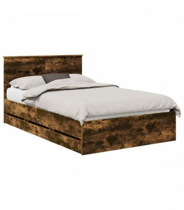 vidaXL Bed Frame with Drawer Smoked Oak 120 x 190 cm Engineer Wood