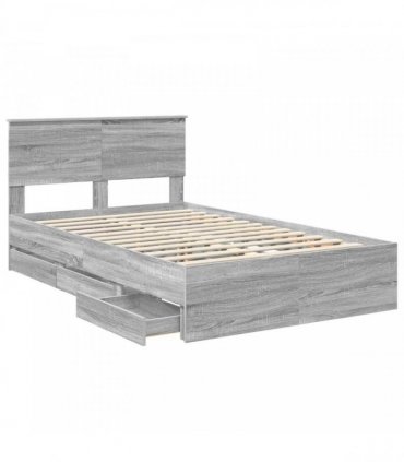 vidaXL Bed Frame with Drawer Grey Sonoma 120 x 190 cm Engineer Wood