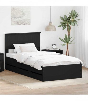 vidaXL Bed Frame with Drawer Black 100 x 200 cm Engineer Wood