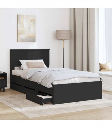 vidaXL Bed Frame with Drawer Black 100 x 200 cm Engineer Wood