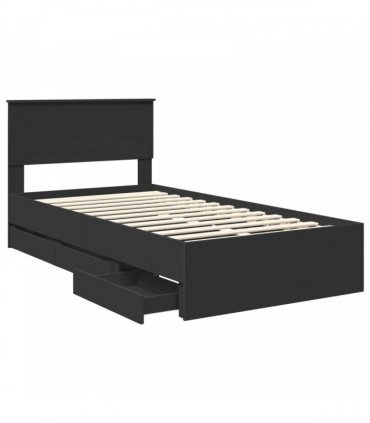 vidaXL Bed Frame with Drawer Black 100 x 200 cm Engineer Wood