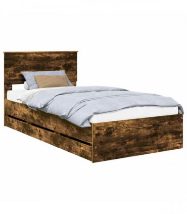 vidaXL Bed Frame with Drawer Smoked Oak 100 x 200 cm Engineer Wood