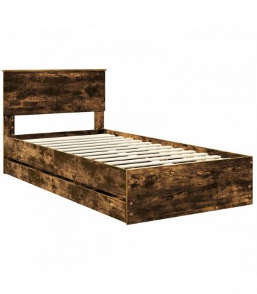 vidaXL Bed Frame with Drawer Smoked Oak 100 x 200 cm Engineer Wood
