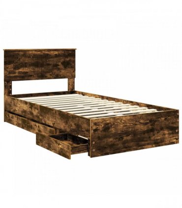 vidaXL Bed Frame with Drawer Smoked Oak 100 x 200 cm Engineer Wood