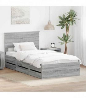 vidaXL Bed Frame with Drawer Grey Sonoma 100 x 200 cm Engineer Wood