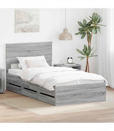 vidaXL Bed Frame with Drawer Grey Sonoma 100 x 200 cm Engineer Wood