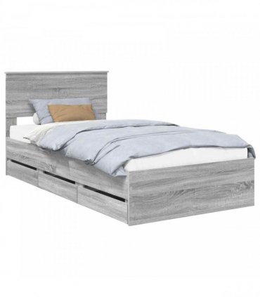 vidaXL Bed Frame with Drawer Grey Sonoma 100 x 200 cm Engineer Wood