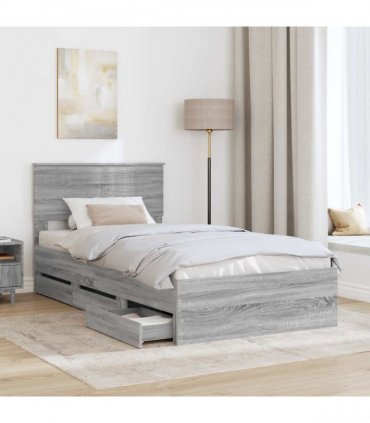 vidaXL Bed Frame with Drawer Grey Sonoma 100 x 200 cm Engineer Wood