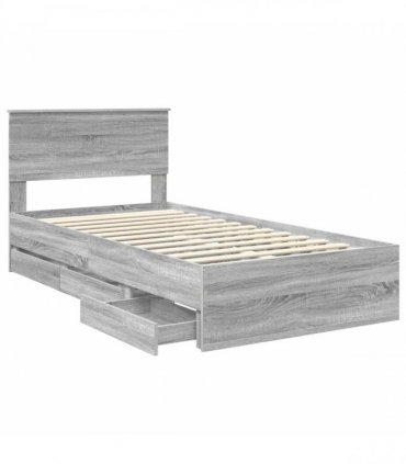 vidaXL Bed Frame with Drawer Grey Sonoma 100 x 200 cm Engineer Wood