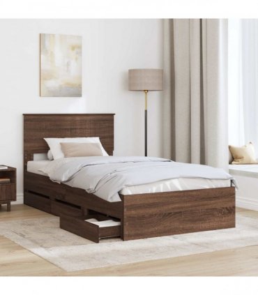 vidaXL Bed Frame with Drawer Brown Oak 100 x 200 cm Engineer Wood