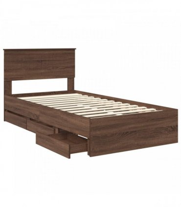 vidaXL Bed Frame with Drawer Brown Oak 100 x 200 cm Engineer Wood