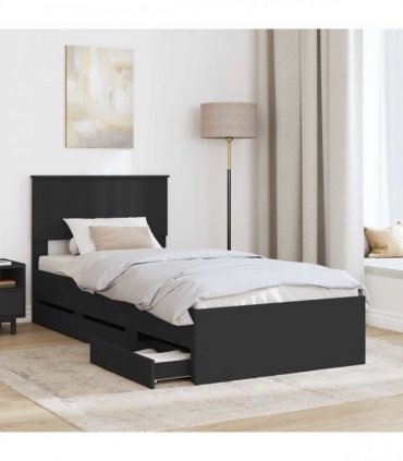vidaXL Bed Frame with Drawer Black 90 x 200 cm Engineer Wood